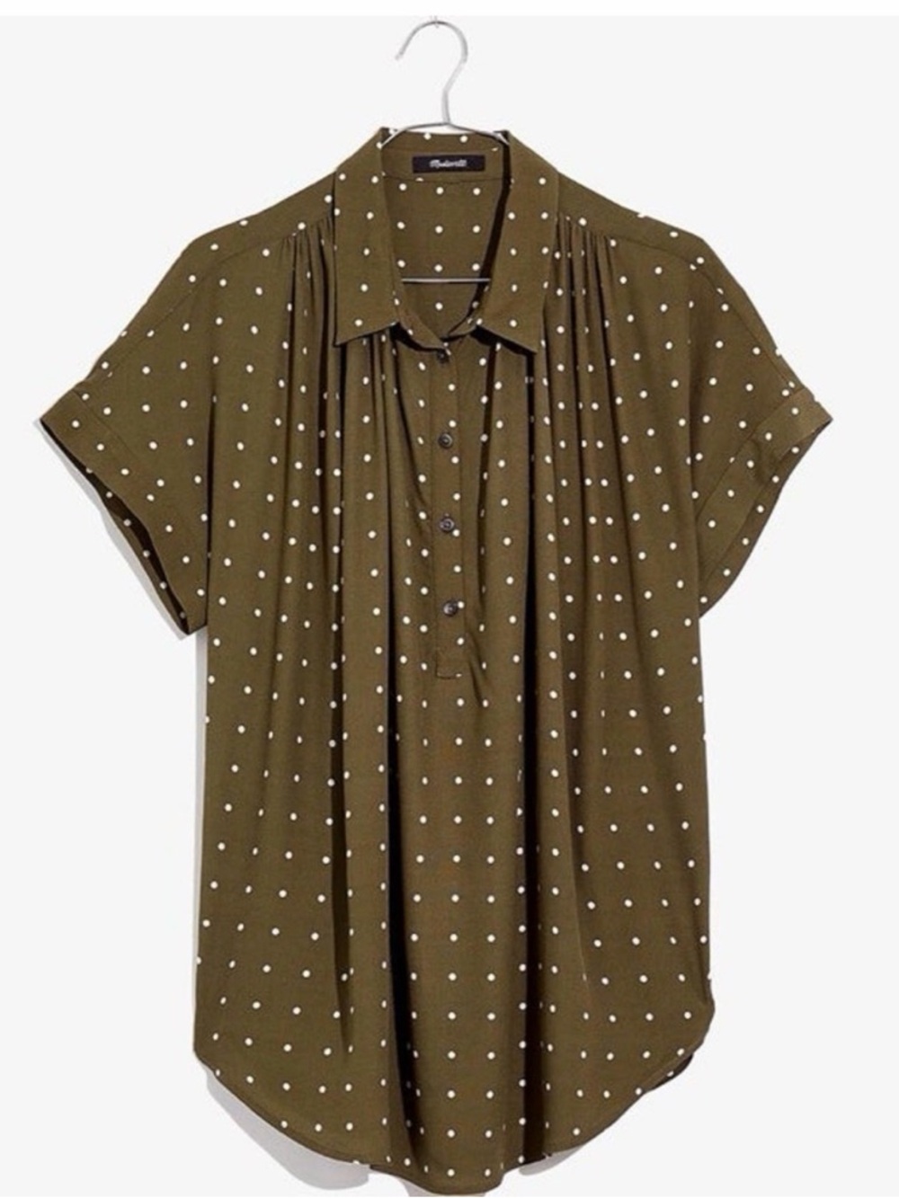 Madewell oversized minimalist grid dot Green popover central Drapey effortless